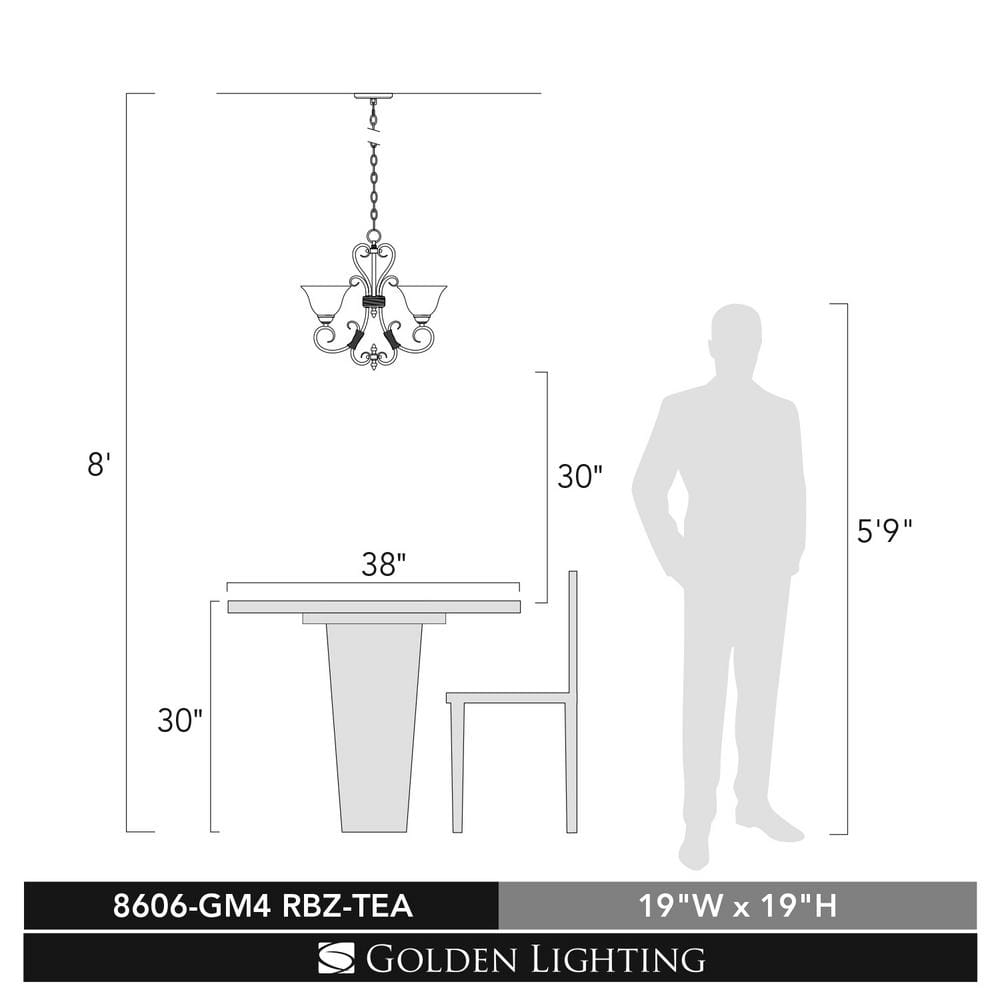 Rubbed Bronze 19" Transitional Mini Chandelier with Tea Stone Glass