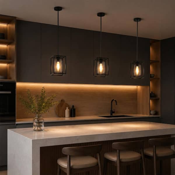 c.a.g.w.専用 Briignite 1-Light Black Industrial Cage Pendant Light with Square