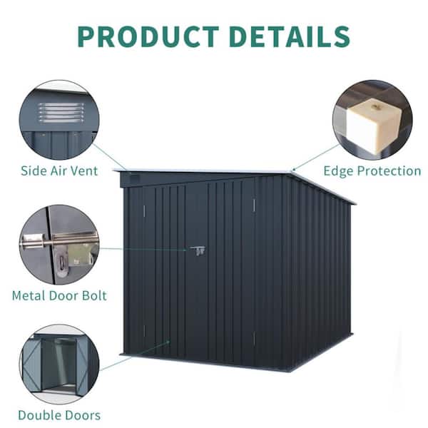 6 x 8 ft. Metal Outdoor Storage Shed with Lockable Double Doors, Sloped Roof, Optional Light Board (48 sq.ft）