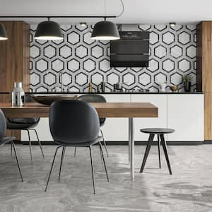 BioTech Hex Bardiglio Agra 11-1/4 in. x 13 in. Porcelain Floor and Wall Take Home Tile Sample