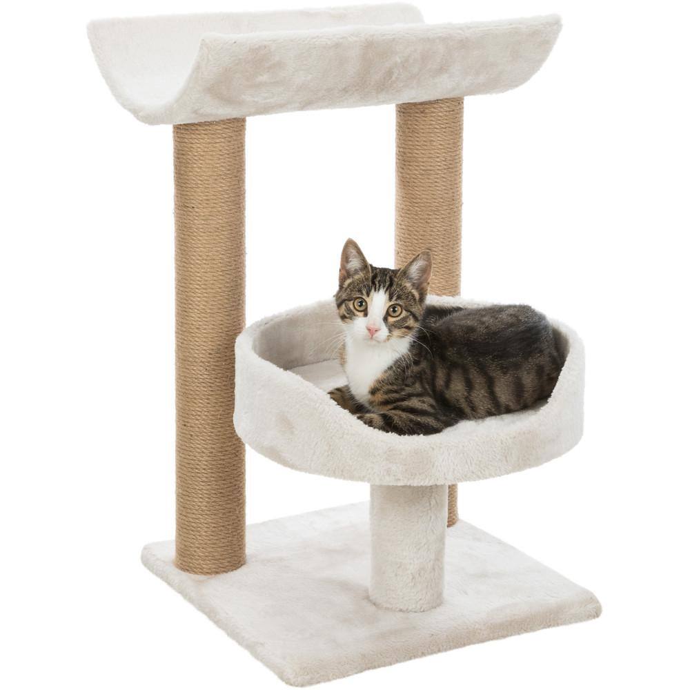 Light Gray and Beige Sisal 2-Level Cat Tree with Plush Platforms