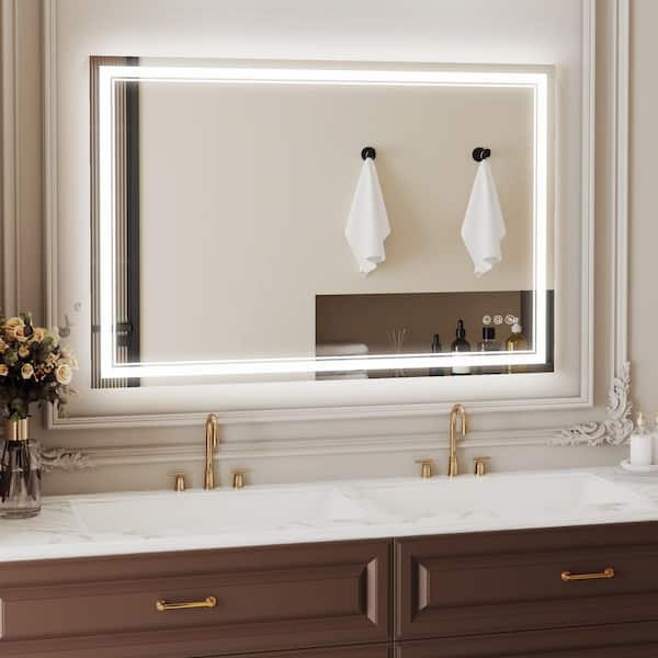 48 in. W x 32 in. H Bright Rectangular Frameless Anti-Fog LED Light Wall Bathroom Vanity Mirror in Tempered Glass
