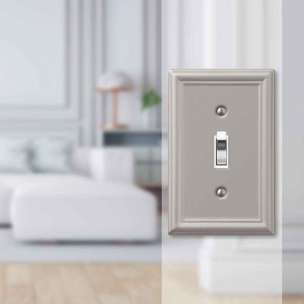 Brushed Nickel 1-Gang Stamped Steel Toggle Wall Plate