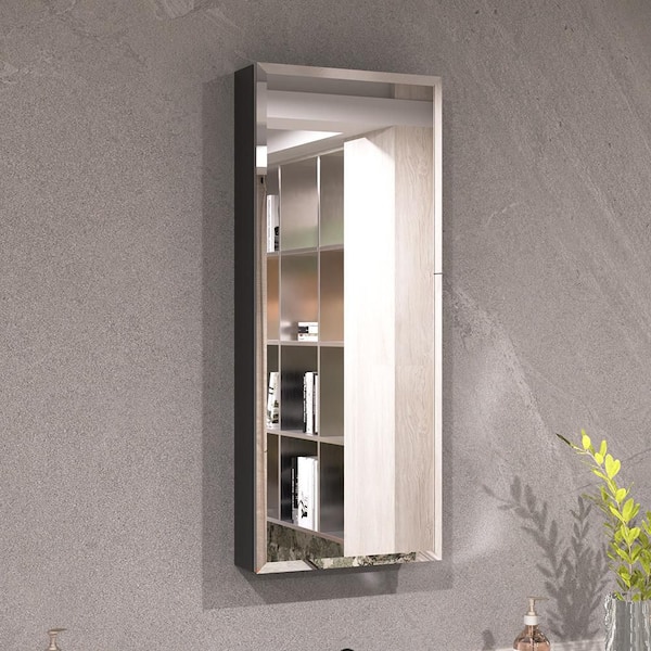 Keen 15 in. x 36 in. Framless Recessed or Surface-Mount Rectangular Aluminum Medicine Cabinet with Mirror in Matte Black