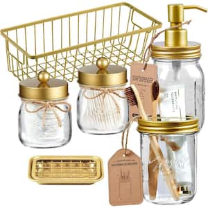 Premium Mason Jar Bathroom Accessories Set (6-Pieces) Gold