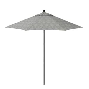 9 ft. Stone Black Aluminum Market Patio Umbrella with Fiberglass Ribs and Push-Lift in Spiro Graphite Pacifica Premium