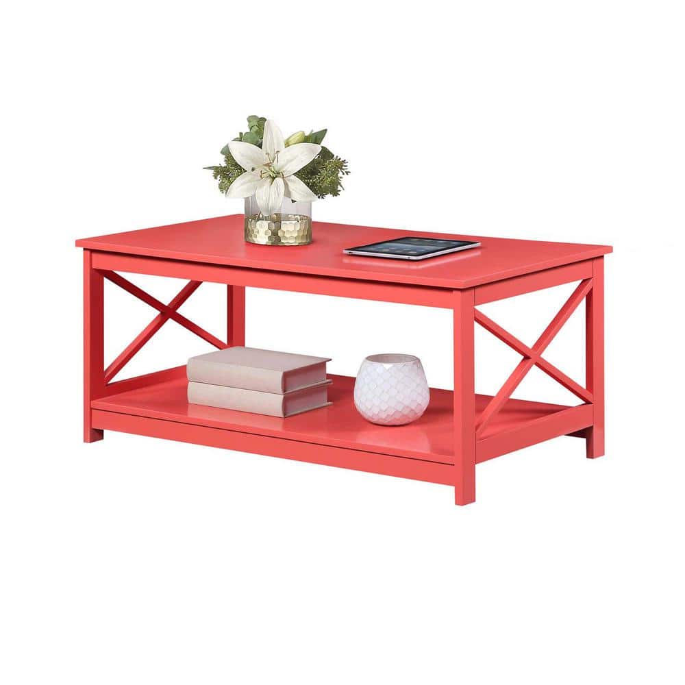 Coral Coastal Chic 40" Wood Coffee Table with Shelf