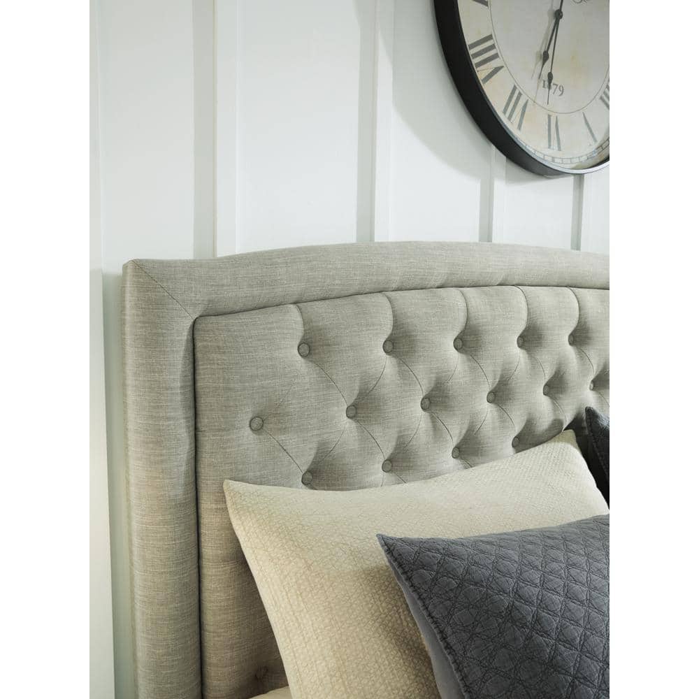 Transitional Queen Upholstered Bed with Tufted Headboard, Gray