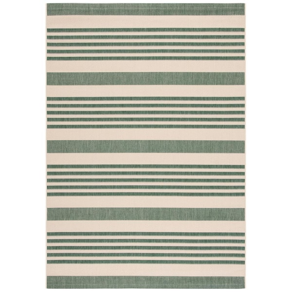 Courtyard Beige/Dark Green Doormat 3 ft. x 5 ft. Striped Indoor/Outdoor Area Rug