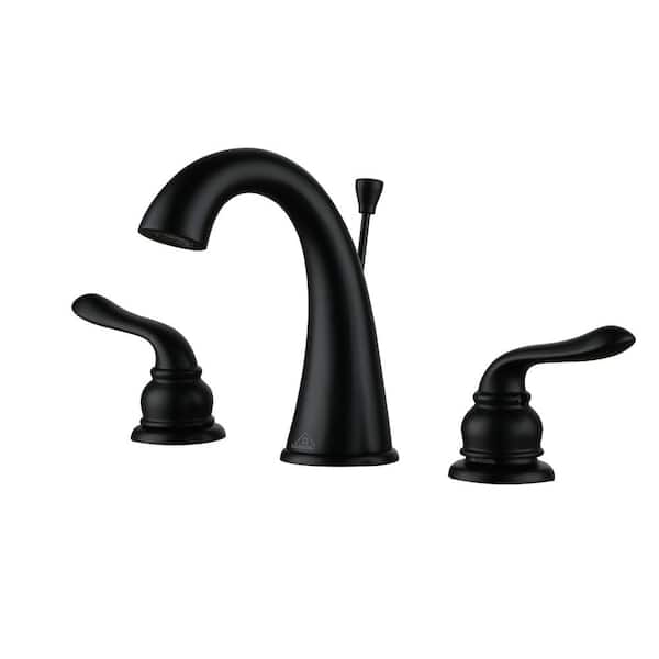 Dimakai 8 in. Widespread Double Handle Bathroom Sink Faucet with Pop-up Drain in Matte Black