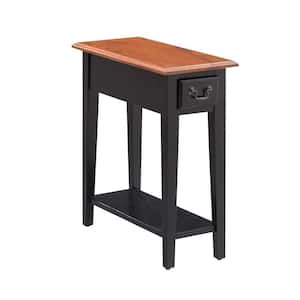 10 in. W x 24 in. D Wooden Top 2-Tone Medium Oak and Slate Black End/Side Rectangle Table with 1-Drawer and Shelf