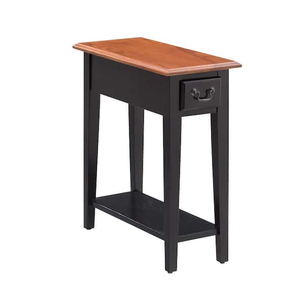 Leick Home 10 in. W x 24 in. D Wooden Top 2-Tone Medium Oak and Slate Black End/Side Rectangle Table with 1-Drawer and Shelf