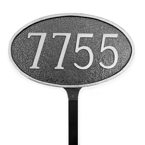 Classic Oval Small Address Sign Plaque with Lawn Stake - Swedish Iron/Silver