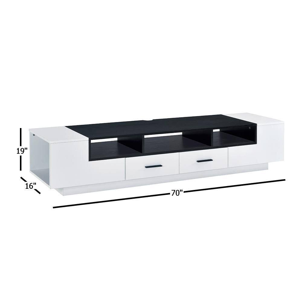Black and White 69" Modern TV Stand with Cabinet