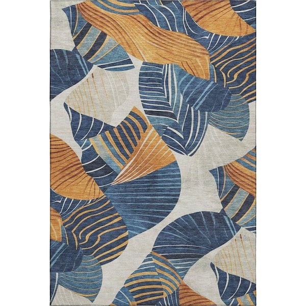 Mayfield Premium Machine Washable Abstract AMF2220 Navy 10 ft. x 14 ft. Area Rug