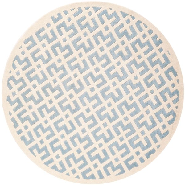 SAFAVIEH Chatham Blue/Ivory 7 ft. x 7 ft. Round Area Rug