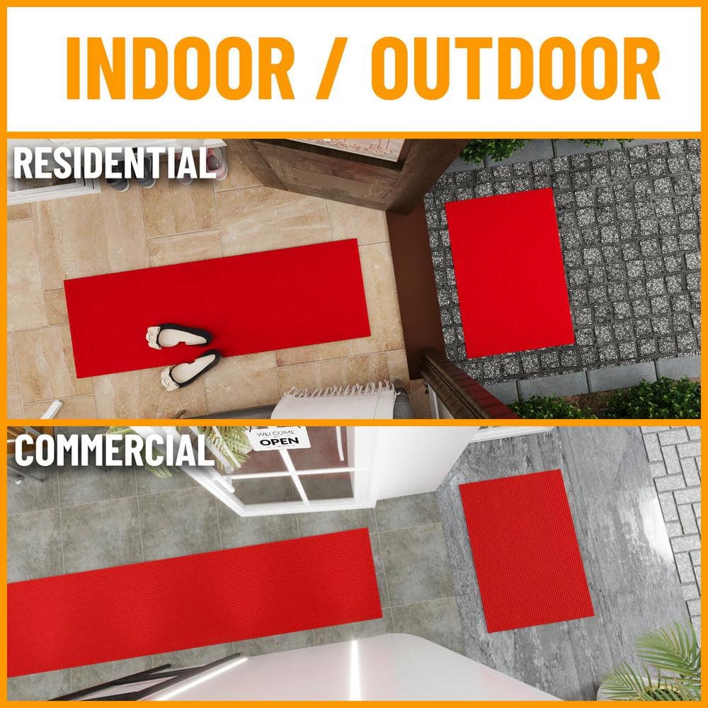 Red Non-Slip Synthetic Runner Rug for Hallways