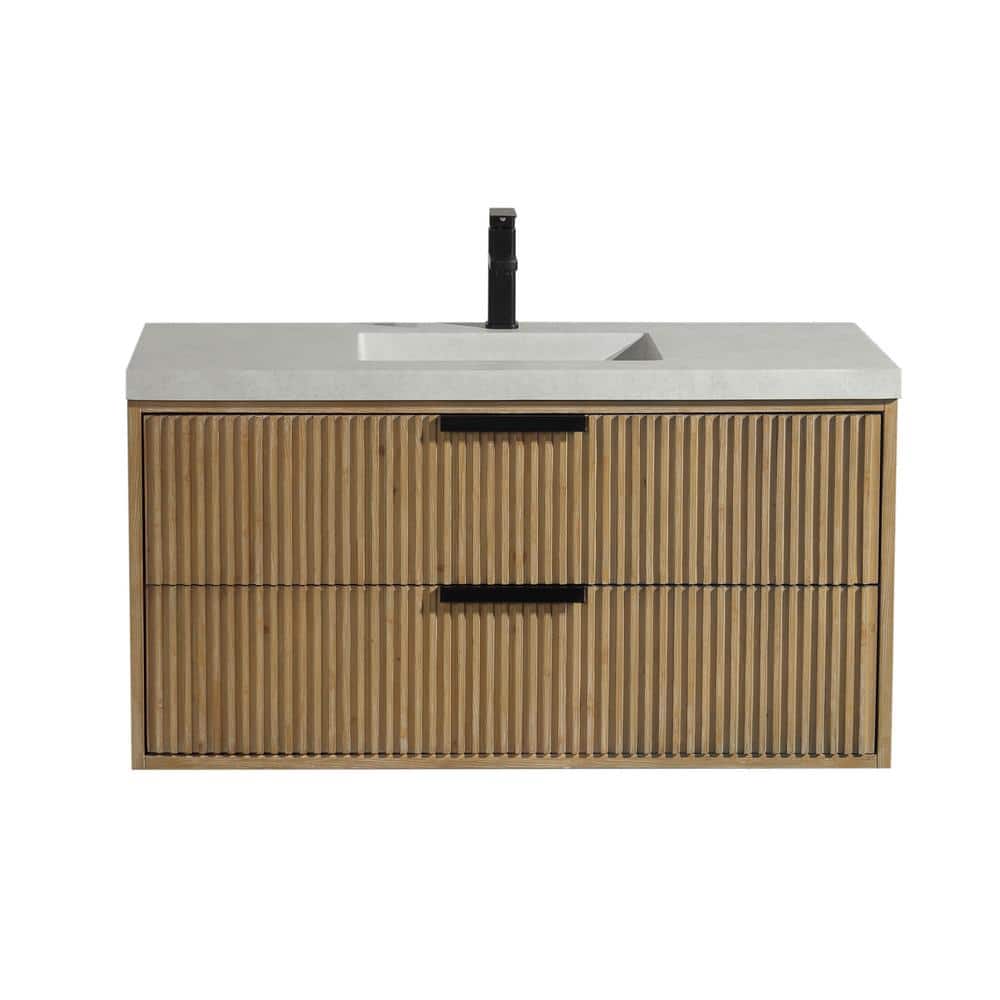 San Diego 42" Weathered Fir Floating Bathroom Vanity with Concrete Countertop