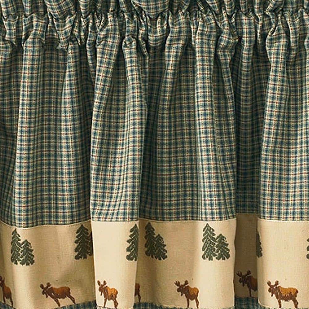Green and Tan Cotton Cabin Valance with Moose and Trees