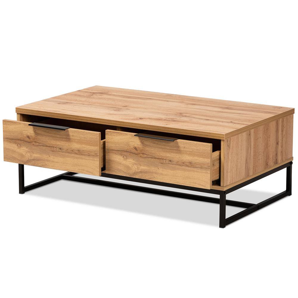 Oak Brown and Black Rectangular Coffee Table with Storage
