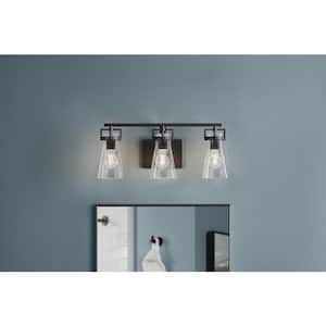 Clermont 22 in. 3-Light Matte Black Bathroom Vanity Light with Seeded Glass Shades