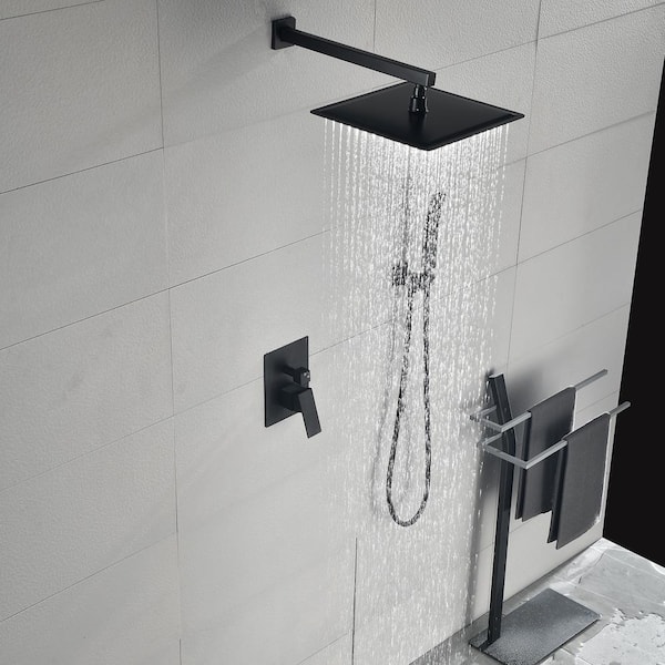 Zalerock Single-Handle Rain 1-Spray Square 12 in. Shower System Shower  Faucet Head with Handheld in Black (Valve Included) HAZ013 - The Home Depot