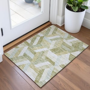 Mayfield Premium Machine Washable Abstract AMF1241 Aloe 2 ft. x 3 ft. Area Rug