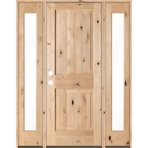 58 in. x 80 in. Rustic Unfinished Knotty Alder Sq-Top VG Wood Right-Hand Full Sidelites Clear Glass Prehung Front Door