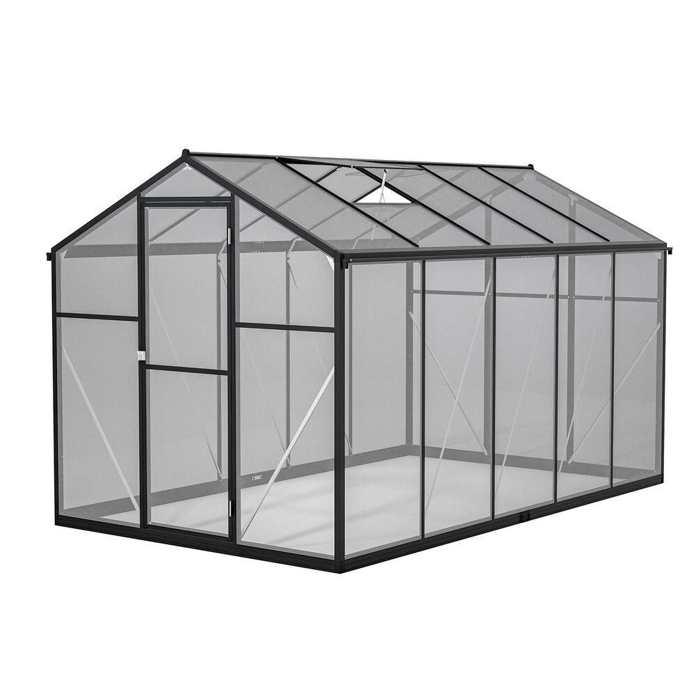 Black 74.65 in. W x 125.72 in. D x 80.43 in. H Aluminum Frame Greenhouse wi
