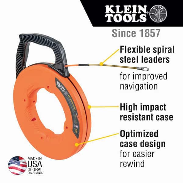 Multi-Groove Fiberglass 100 ft. Fish Tape with Spiral Steel Leader