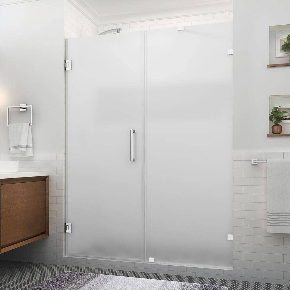 Aston Nautis XL 64.25 to 65.25 in. W x 80 in. H Hinged Frameless Shower Door in Polished Chrome w/Ultra-Bright Frosted Glass