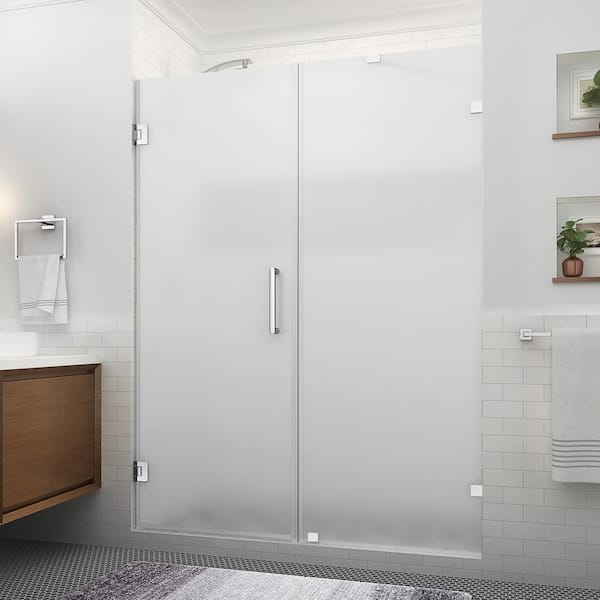 Aston Nautis XL 67.25 to 68.25 in. W x 80 in. H Hinged Frameless Shower Door in Polished Chrome w/Ultra-Bright Frosted Glass