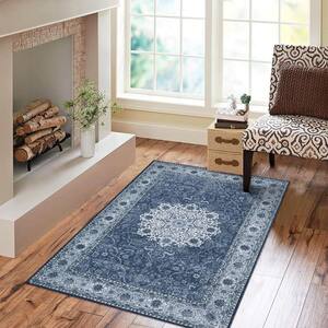 Blue 4 ft. x 6 ft. Vintage Persian Floral Print Modern Area Rug