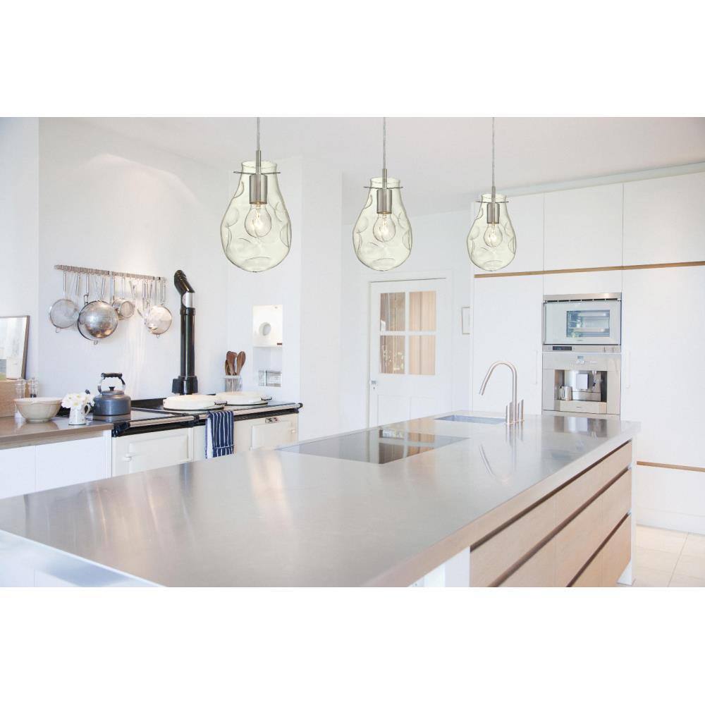 Hand-Blown Teardrop Mini Pendant in Brushed Nickel with Clear Indented Glass