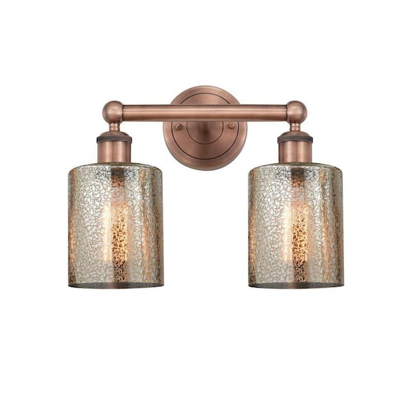 Cobbleskill 14 in. 2-Light Antique Copper Vanity Light with Glass Shade