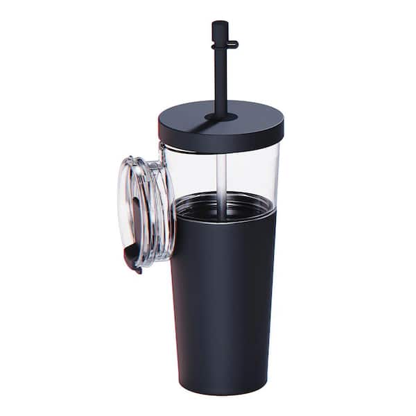 Marina 28 oz. See Through Black Triton Stainless Steel Tumbler with Flexible Straw