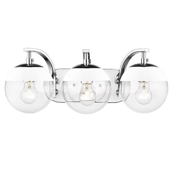 Golden Lighting Dixon 12 in. 3-Light Chrome with Clear Glass and White Cap Bath Vanity Light