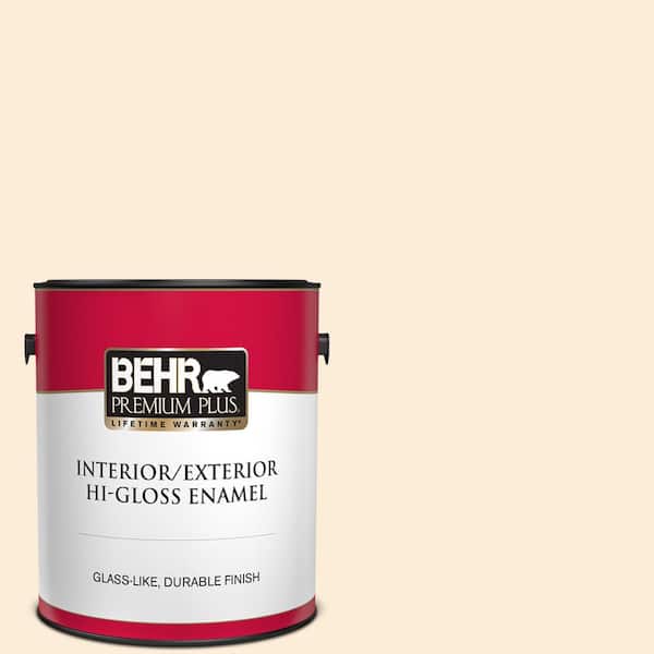 BEHR PREMIUM PLUS 1 gal. #320C-1 Cotton Tail Hi-Gloss Enamel Interior/Exterior Paint