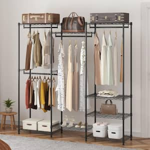 Heavy Duty Clothes Rack, Rolling Clothing Garment Rack with 4-Hang Rods and 8-Storage Tiers 800 lbs. Load Capacity Black