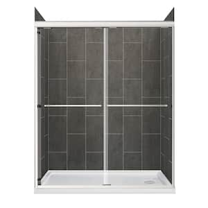 Cove 60 in. L x 32 in. W x 78 in. H Right Drain Alcove Sliding Shower Stall Kit in Slate and Brushed Nickel Hardware