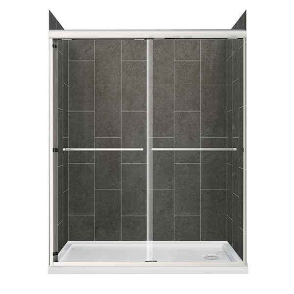 CRAFT + MAIN Cove 60 in. L x 32 in. W x 78 in. H Right Drain Alcove Sliding Shower Stall Kit in Slate and Brushed Nickel Hardware