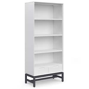 Banting Solid HARDWood and Metal 66 in. x 30 in.Rectangle Modern Industrial Bookcase in White