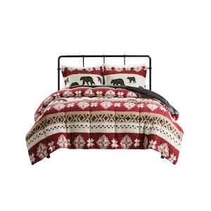 Tunbridge 3-Piece Red/Black Full/Queen Print Sherpa Comforter Set