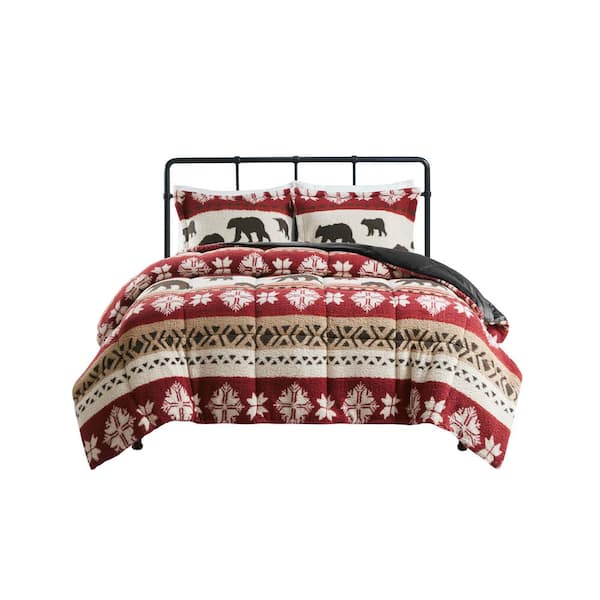 Woolrich Tunbridge 3-Piece Red/Black Full/Queen Print Sherpa Comforter Set