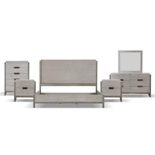 Furniture of America Burnett 6-Piece Stone Gray Wood Queen Bedroom Set