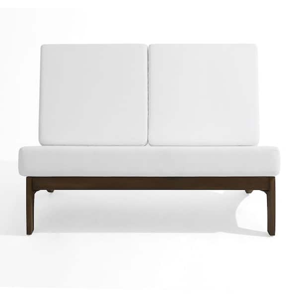 Uixe Teak Acacia Wood Outdoor Club Armless Loveseat with Beige Cushions (Set of 1)