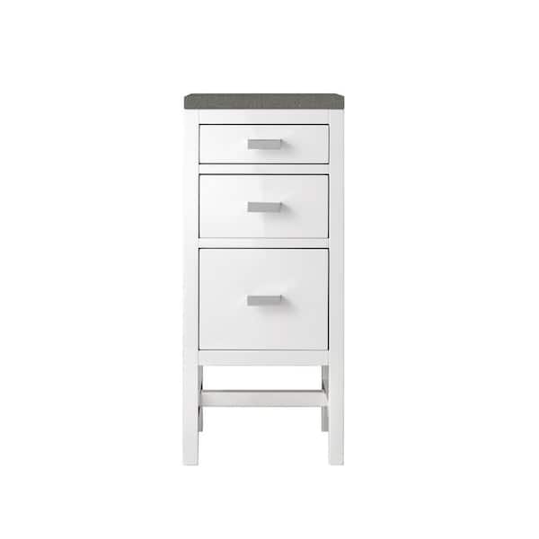 James Martin Vanities Addison 15 in. W x 15 in.D x 34.4 in. H Vanity Side Cabinet in Glossy White with Grey Expo Quartz Top