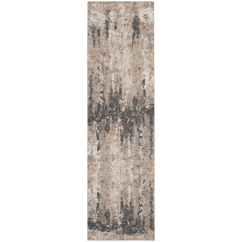 Nourison Tangra Cream Grey 2 ft. x 8 ft. Abstract Geometric ...