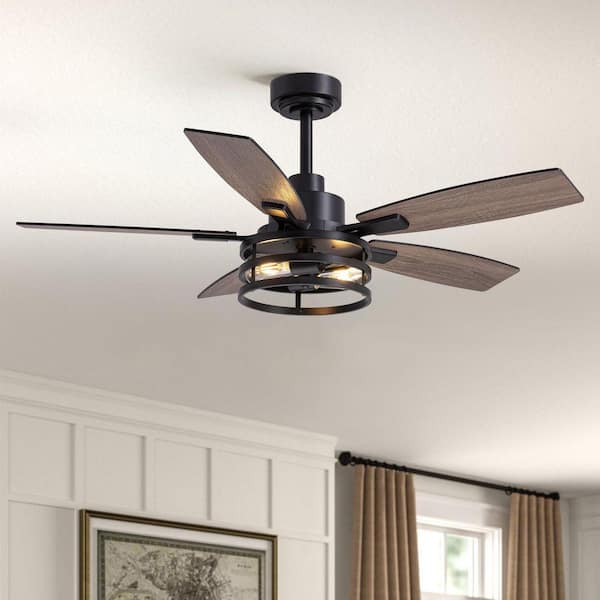 46-Inch Ceiling Fan w/Light & Remote, Farmhouse for Bedroom, Living Room & Patio, Black Caged (Indoor/Outdoor)