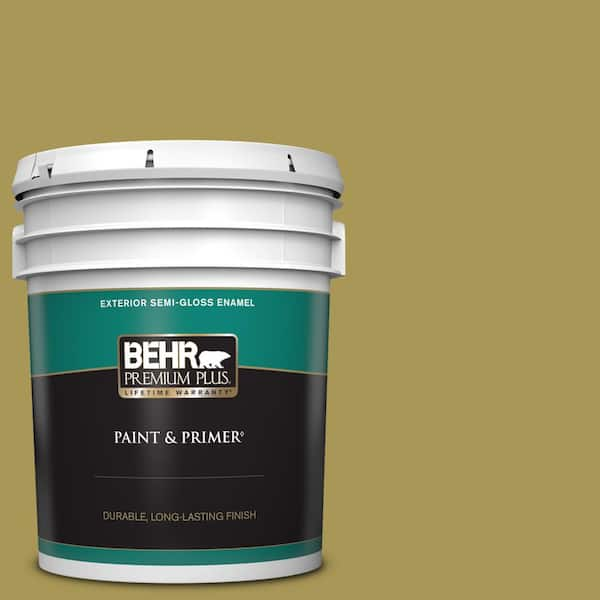 BEHR PREMIUM PLUS 5 gal. #390D-6 Spring Moss Semi-Gloss Enamel Exterior Paint & Primer